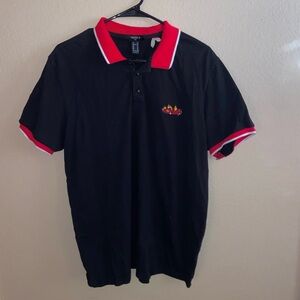 Mens Forever 21 Flaming Race car 1/4 button up y2k black polo short sleeve shirt